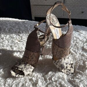 Jimmy Choo Brown and Cream Snakeskin Heels